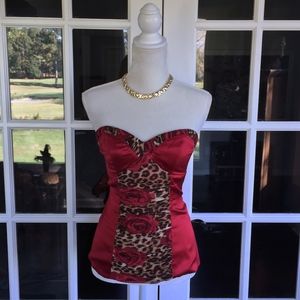 BOGO 50% Corset top red satin with leopard accents